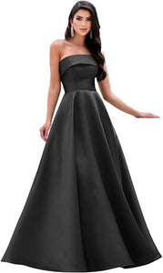 Satin Strapless Long Flare Coming-of-Age Ceremony Chorus Art Performance Event Dress