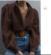 Load image into Gallery viewer, Puff Sleeve Oversized Cutout Embroidered Blouse
