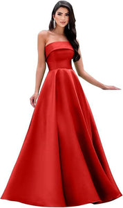 Satin Strapless Long Flare Coming-of-Age Ceremony Chorus Art Performance Event Dress