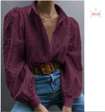 Load image into Gallery viewer, Puff Sleeve Oversized Cutout Embroidered Blouse
