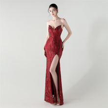 Load image into Gallery viewer, Boning Strapless Sweetheart Neck Sequin Evening Dress
