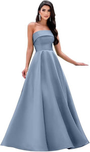 Satin Strapless Long Flare Coming-of-Age Ceremony Chorus Art Performance Event Dress