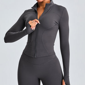 Ladies Long Sleeve Quick Dry Yoga Jacket Running Gym Sporty Jacket