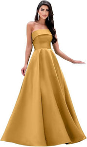 Satin Strapless Long Flare Coming-of-Age Ceremony Chorus Art Performance Event Dress