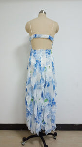 Spaghetti Chiffon Printed Floral Fairy Maxi Dress
