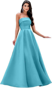 Satin Strapless Long Flare Coming-of-Age Ceremony Chorus Art Performance Event Dress