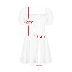 White Puff Short Sleeve Boning Top Dress Two Piece Set