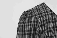 Load image into Gallery viewer, Vintage England Style Plaid Contrast Shirt Collar Bow Tie Long Sleeve Flare Midi Dress
