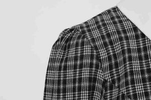 Vintage England Style Plaid Contrast Shirt Collar Bow Tie Long Sleeve Flare Midi Dress