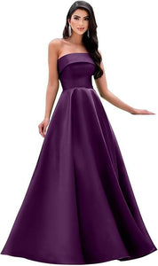 Satin Strapless Long Flare Coming-of-Age Ceremony Chorus Art Performance Event Dress