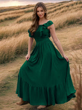 画像をギャラリービューアに読み込む, Off Shoulder Smocking Ruffle Maxi Dress

