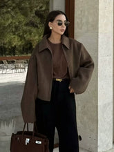 画像をギャラリービューアに読み込む, 3-Color Oversized Zip Up Woolen Jacket
