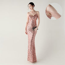 Load image into Gallery viewer, Deep V Neck Scale Sequin Mermaid Evening Dress
