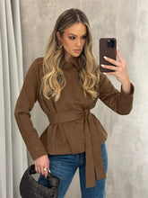 Load image into Gallery viewer, Vintage Brown Long Sleeve Turn-down Collar Belted Jacket
