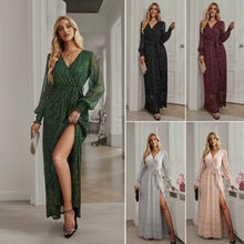 Load image into Gallery viewer, Long Sleeve Wrap and Tie Midi Evening Dress
