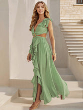 画像をギャラリービューアに読み込む, Backless V Neck Ruffle Slit Maxi Bohemian Dress
