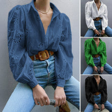 Load image into Gallery viewer, Puff Sleeve Oversized Cutout Embroidered Blouse
