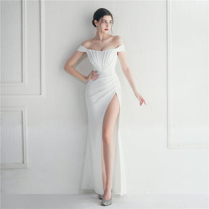 Off Shoulder High Slit Nightclub Wedding Banquet Evening Dress