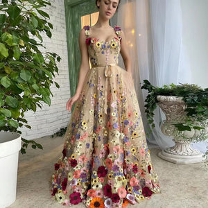 Colorful Embroidered Floral Long Evening Dress Bridesmaid Dress