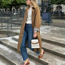 Load image into Gallery viewer, Turn-down Collar Single Breasted Contrast Long Windbreaker
