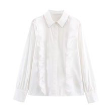Load image into Gallery viewer, Turn-down Collar Beaded Frill Blouse
