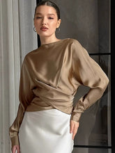 Load image into Gallery viewer, Satin Silky Irregular Ruched Blouse
