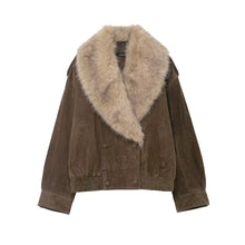 Load image into Gallery viewer, Faux Fur Collar Short Velour Jacket
