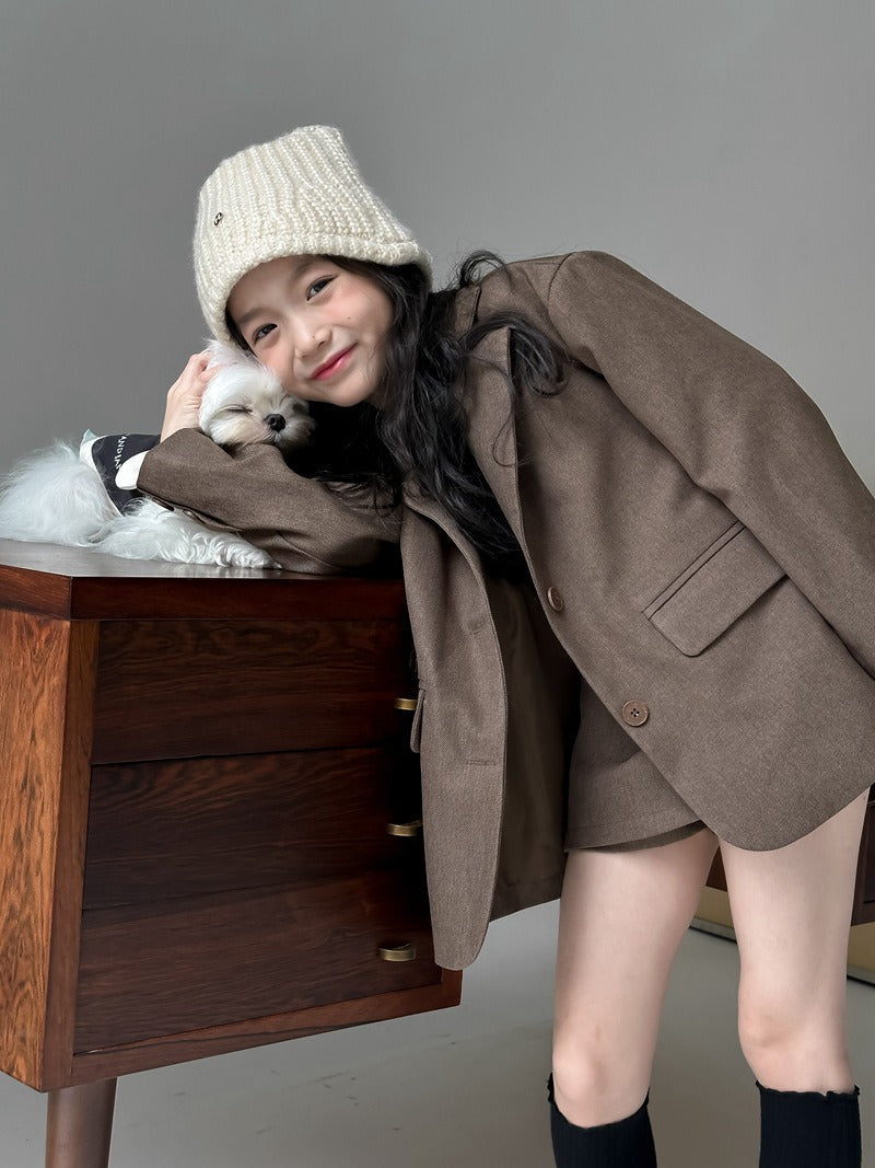 Girl's Oversized Blazer+Skort Two Piece Set