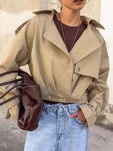 Load image into Gallery viewer, Khaki Double Breasted Tailored Collar Jacket
