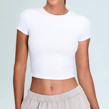 画像をギャラリービューアに読み込む, Short Sleeve Crop Yoga T shirt Quick Dry Sporty Running Gym T shirt

