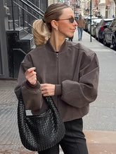 Load image into Gallery viewer, Vintage Grey Suede Knit V Neck Oversized Jacket
