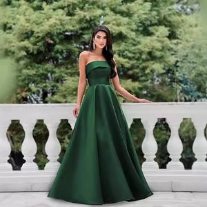 Satin Strapless Long Flare Coming-of-Age Ceremony Chorus Art Performance Event Dress