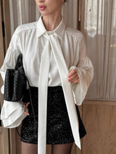 Load image into Gallery viewer, Turn-down Tie Collar White OL Flare Sleeve Shirt
