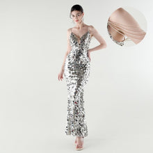 Load image into Gallery viewer, Draped Tassel Sequin Deep V Neck Backless Mermaid Evening Dress
