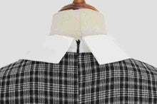 Load image into Gallery viewer, Vintage England Style Plaid Contrast Shirt Collar Bow Tie Long Sleeve Flare Midi Dress
