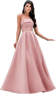 Satin Strapless Long Flare Coming-of-Age Ceremony Chorus Art Performance Event Dress