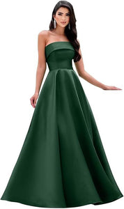 Satin Strapless Long Flare Coming-of-Age Ceremony Chorus Art Performance Event Dress