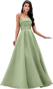 Satin Strapless Long Flare Coming-of-Age Ceremony Chorus Art Performance Event Dress