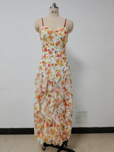Spaghetti Chiffon Printed Floral Fairy Maxi Dress