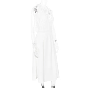 White Halter Neck Slim Backless Boning Midi Dress