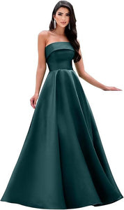 Satin Strapless Long Flare Coming-of-Age Ceremony Chorus Art Performance Event Dress