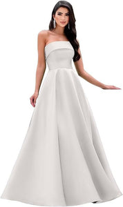Satin Strapless Long Flare Coming-of-Age Ceremony Chorus Art Performance Event Dress