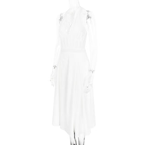 White Halter Neck Slim Backless Boning Midi Dress