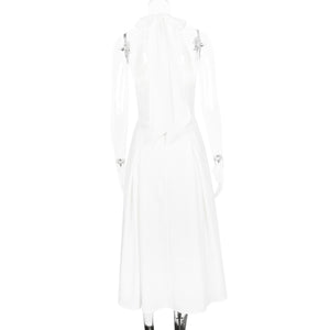 White Halter Neck Slim Backless Boning Midi Dress