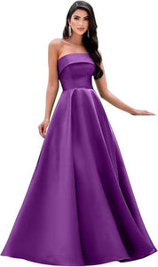 Satin Strapless Long Flare Coming-of-Age Ceremony Chorus Art Performance Event Dress