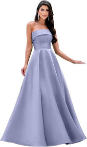 Satin Strapless Long Flare Coming-of-Age Ceremony Chorus Art Performance Event Dress