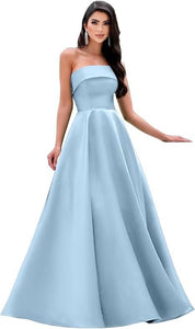 Satin Strapless Long Flare Coming-of-Age Ceremony Chorus Art Performance Event Dress