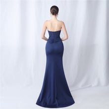 Load image into Gallery viewer, Boning Satin Slim Waist Strapless Ruched Train Evening Dress
