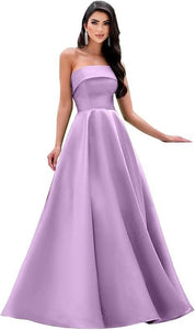 Satin Strapless Long Flare Coming-of-Age Ceremony Chorus Art Performance Event Dress