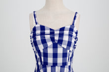 Load image into Gallery viewer, Cosplay Vintage Cotton Holiday Pink Plaid Stripe Spaghetti High Waist Flare Midi Dress
